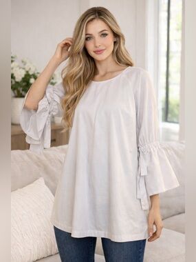 White XL Bell Airy Tie Sleeves Blouse Prairie Cottagecore Counterparts
